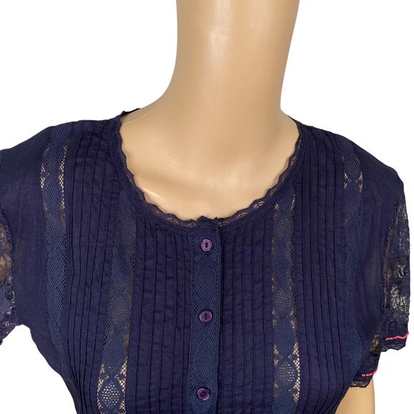 Candela Free People RARE Blue Lace Beaded Prairie Boho Dress SZ M - Picture 4 of 13